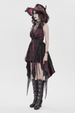 Burgundy Gothic Halter Dress with Lace Layers