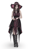 Burgundy Gothic Halter Dress with Lace Layers