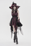 Burgundy Gothic Halter Dress with Lace Layers