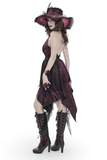 Burgundy Gothic Halter Dress with Lace Layers