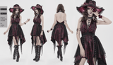 Burgundy Gothic Halter Dress with Lace Layers