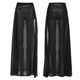 Chic Belted Maxi Skirt in Sheer Black Chiffon