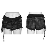 Chic Black Denim Shorts with Lace-Up Side Detailing