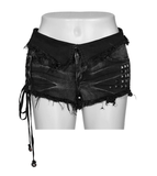 Chic Black Denim Shorts with Lace-Up Side Detailing