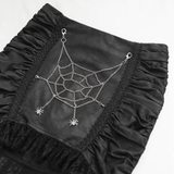 Chic Black Gothic Skirt with Spider Web Details