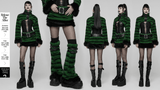 Chic Black-Green Faux Fur Mini Skirt with Belt Detailing