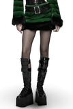 Chic Black-Green Faux Fur Mini Skirt with Belt Detailing