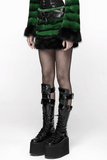 Chic Black-Green Faux Fur Mini Skirt with Belt Detailing