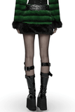 Chic Black-Green Faux Fur Mini Skirt with Belt Detailing
