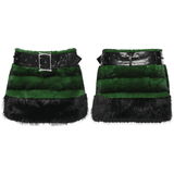Chic Black-Green Faux Fur Mini Skirt with Belt Detailing