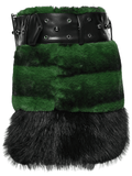 Chic Black-Green Faux Fur Mini Skirt with Belt Detailing