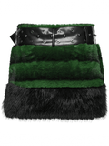 Chic Black-Green Faux Fur Mini Skirt with Belt Detailing