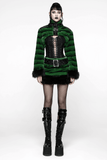 Chic Black-Green Faux Fur Mini Skirt with Belt Detailing