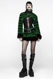 Chic Black-Green Faux Fur Mini Skirt with Belt Detailing