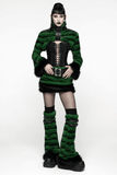 Chic Black-Green Faux Fur Mini Skirt with Belt Detailing