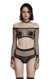 Chic Fishnet Off-Shoulder Top and Bikini Combination