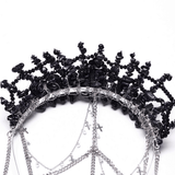 Chic Gothic Black Crystal Headband Featuring Tassel Accents