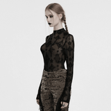 Chic Gothic Mesh Top with Cross Patterned Flocking