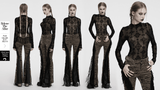 Chic Gothic Mesh Top with Cross Patterned Flocking