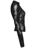 Chic Gothic Mesh Top with Cross Patterned Flocking