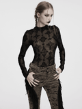Chic Gothic Mesh Top with Cross Patterned Flocking