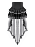 Chic High Low Lace Skirt with Layered Ruffle Train