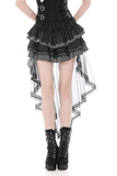 Chic High Low Lace Skirt with Layered Ruffle Train