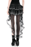 Chic High Low Lace Skirt with Layered Ruffle Train
