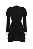 Chic Long Sleeved Dress with White Ruffled Neckline