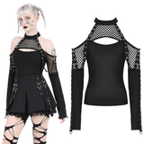 Chic Mesh Top with Cutout Design and Lace-Up Sleeves