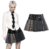 Chic Plaid and Striped Skirt with Faux Leather Waist