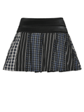 Chic Plaid and Striped Skirt with Faux Leather Waist