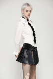 Chic Plaid and Striped Skirt with Faux Leather Waist