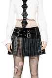 Chic Plaid and Striped Skirt with Faux Leather Waist