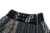 Chic Plaid and Striped Skirt with Faux Leather Waist