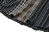 Chic Plaid and Striped Skirt with Faux Leather Waist