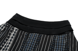 Chic Plaid and Striped Skirt with Faux Leather Waist