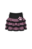 Chic Plaid Skirt with Ruffled Hem and Paw Print Accent