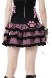 Chic Plaid Skirt with Ruffled Hem and Paw Print Accent