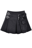Chic Pleated Mini Skirt featuring Punk Rock Buckle Accents