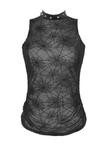 Chic Punk Sleeveless Tee with Spiderweb Mesh