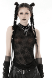 Chic Punk Sleeveless Tee with Spiderweb Mesh