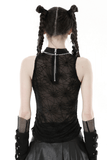 Chic Punk Sleeveless Tee with Spiderweb Mesh