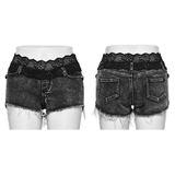 Chic Women's High-Waisted Denim Shorts with Lace Trim