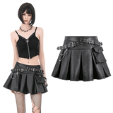 Chic Women's Pleated Mini Skirt With Lace-Up Waist Accents
