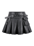 Chic Women's Pleated Mini Skirt With Lace-Up Waist Accents