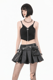 Chic Women's Pleated Mini Skirt With Lace-Up Waist Accents