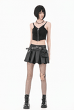 Chic Women's Pleated Mini Skirt With Lace-Up Waist Accents