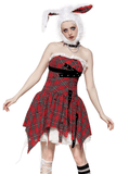 Corset Dress with Plaid Pattern and Punk-Style Strap Accents