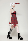 Corset Dress with Plaid Pattern and Punk-Style Strap Accents